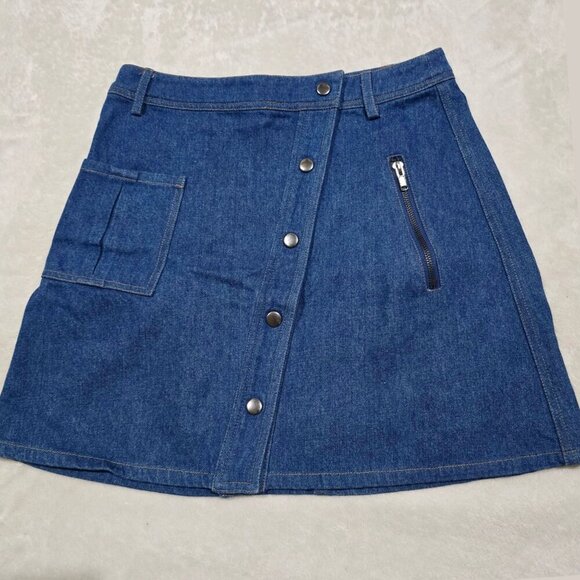 JOA Denim Mini Skirt – Button Front, Dual Pockets, Y2K Utility – Sz S EUC - Picture 2 of 9
